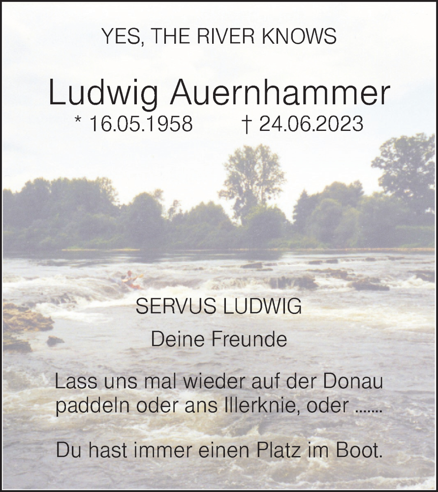  Traueranzeige für Ludwig Auernhammer vom 14.07.2023 aus SÜDWEST PRESSE Ausgabe Ulm/Neu-Ulm