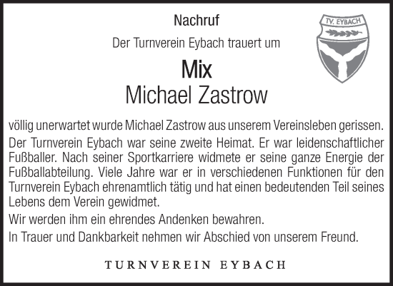 Traueranzeige von Michael Zastrow von Geislinger Zeitung