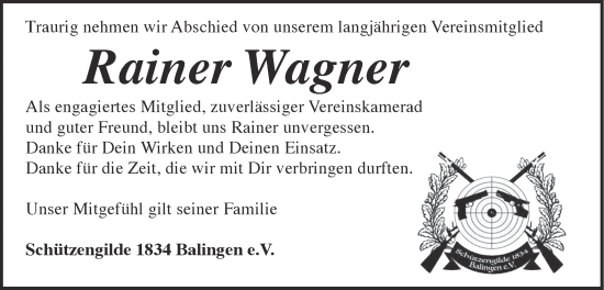 Traueranzeige von Rainer Wagner von SÜDWEST PRESSE