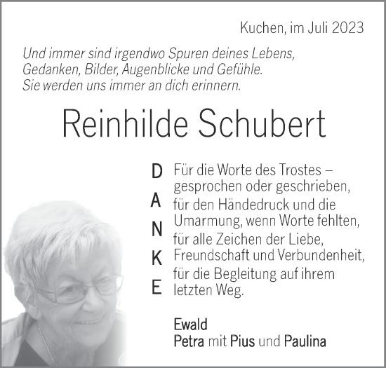 Traueranzeige von Reinhilde Schubert von Geislinger Zeitung