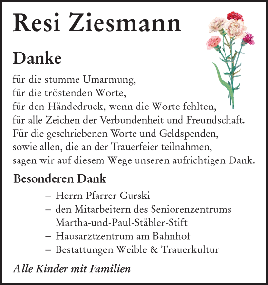 Traueranzeige von Resi Ziesmann von Alb-Bote/Metzinger-Uracher Volksblatt