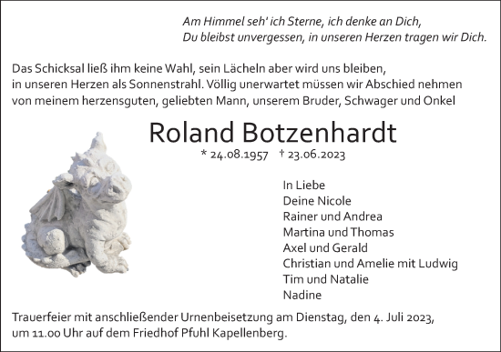 Traueranzeige von Roland Botzenhardt von SÜDWEST PRESSE Ausgabe Ulm/Neu-Ulm