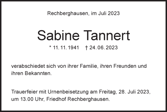 Traueranzeige von Sabine Tannert von NWZ Neue Württembergische Zeitung