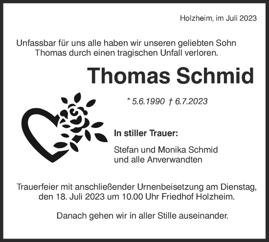 Traueranzeige von Thomas Schmid von NWZ Neue Württembergische Zeitung