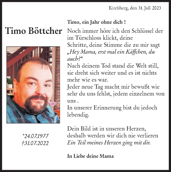 Traueranzeige von Timo Böttcher von Hohenloher Tagblatt