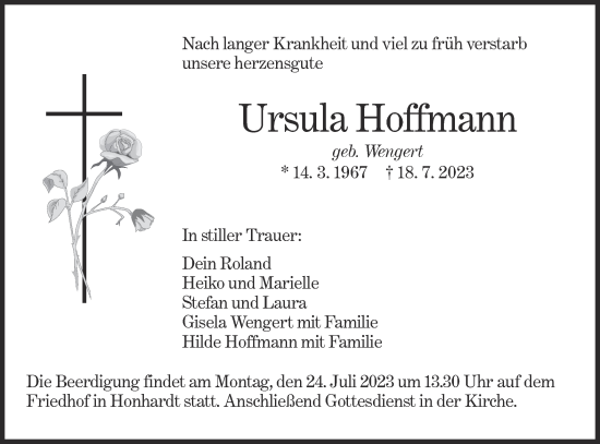 Traueranzeige von Ursula Hoffmann von Hohenloher Tagblatt