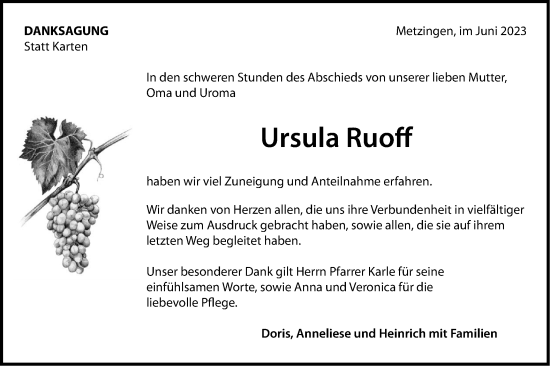 Traueranzeige von Ursula Ruoff von SÜDWEST PRESSE/SÜDWEST PRESSE