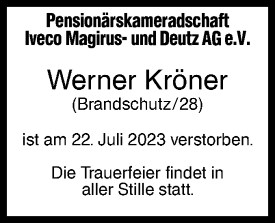 Traueranzeige von Werner Kröner von SÜDWEST PRESSE Ausgabe Ulm/Neu-Ulm