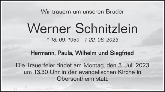 Traueranzeige von Werner Schnitzlein von Haller Tagblatt