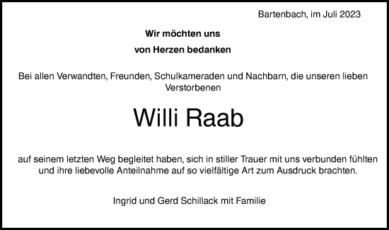 Traueranzeige von Willi Raab von NWZ Neue Württembergische Zeitung