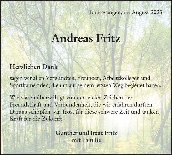 Traueranzeige von Andreas Fritz von NWZ Neue Württembergische Zeitung