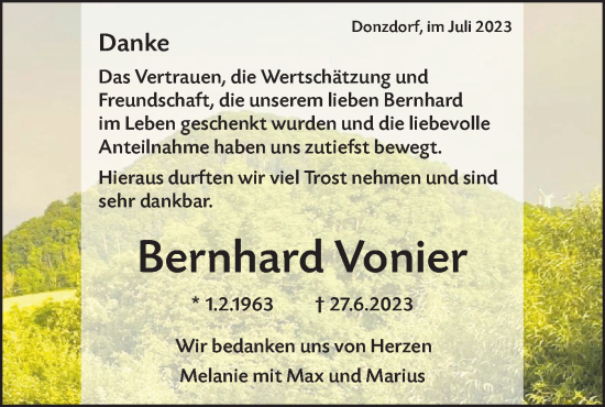 Traueranzeige von Bernhard Vonier von Das Blaumännle