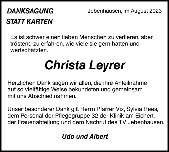 Traueranzeige von Christa Leyrer von NWZ Neue Württembergische Zeitung