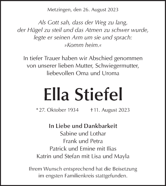 Traueranzeige von Ella Stiefel von SÜDWEST PRESSE/SÜDWEST PRESSE