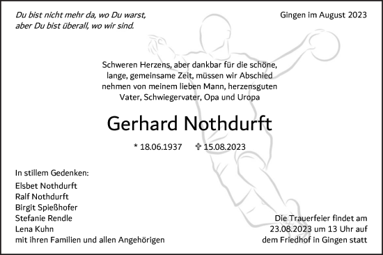 Traueranzeige von Gerhard Nothdurft von Geislinger Zeitung