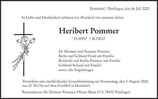 Traueranzeige von Heribert Pommer von NWZ Neue Württembergische Zeitung/Geislinger Zeitung