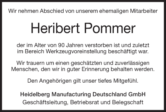 Traueranzeige von Heribert Pommer von Geislinger Zeitung