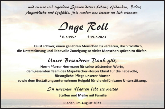 Traueranzeige von Inge Roll von Haller Tagblatt