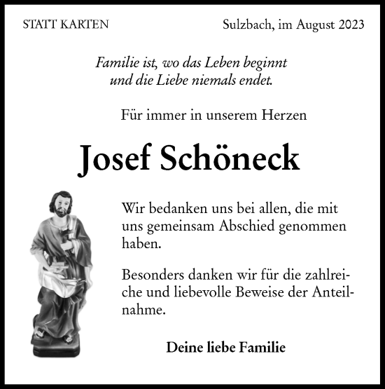 Traueranzeige von Josef Schöneck von Rundschau Gaildorf