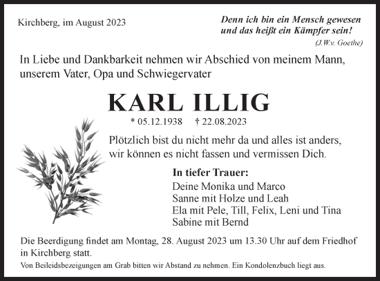 Traueranzeige von Karl Illig von Hohenloher Tagblatt