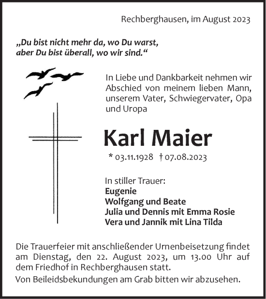 Traueranzeige von Karl Maier von NWZ Neue Württembergische Zeitung