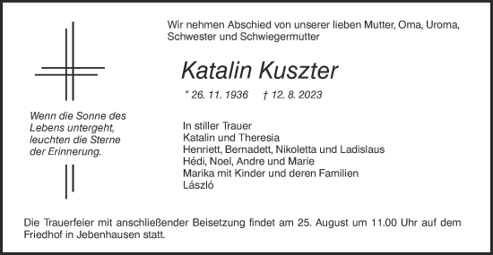 Traueranzeige von Katalin Kuszter von NWZ Neue Württembergische Zeitung