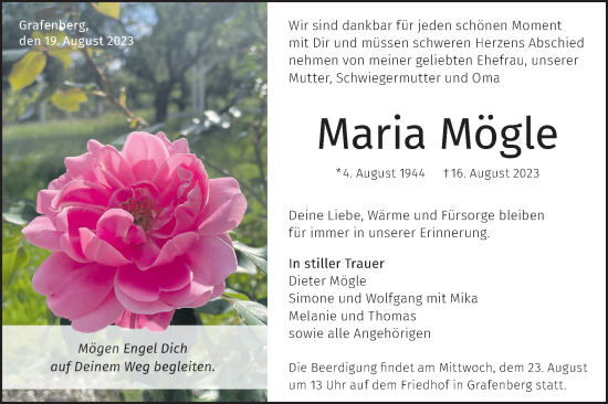 Traueranzeige von Maria Mögle von SÜDWEST PRESSE/SÜDWEST PRESSE