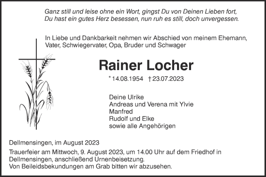 Traueranzeige von Rainer Locher von SÜDWEST PRESSE Ausgabe Ulm/Neu-Ulm