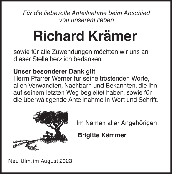 Traueranzeige von Richard Krämer von SÜDWEST PRESSE Ausgabe Ulm/Neu-Ulm