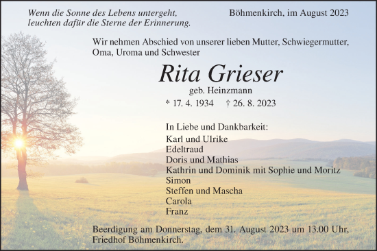 Traueranzeige von Rita Grieser von Geislinger Zeitung