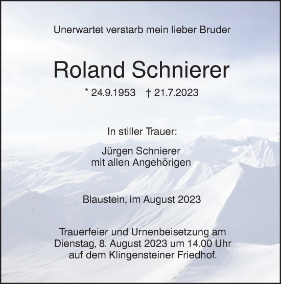 Traueranzeige von Roland Schnierer von SÜDWEST PRESSE Ausgabe Ulm/Neu-Ulm