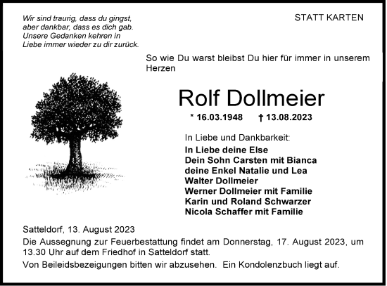 Traueranzeige von Rolf Dollmeier von Hohenloher Tagblatt