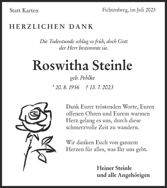 Traueranzeige von Roswitha Steinle von Rundschau Gaildorf