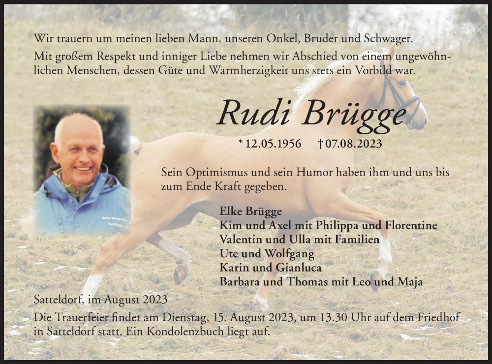  Traueranzeige für Rudi Brügge vom 11.08.2023 aus Hohenloher Tagblatt