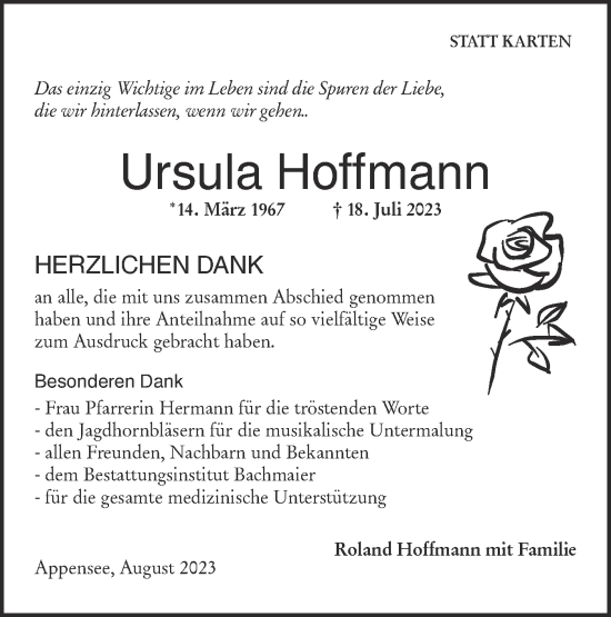 Traueranzeige von Ursula Hoffmann von Hohenloher Tagblatt