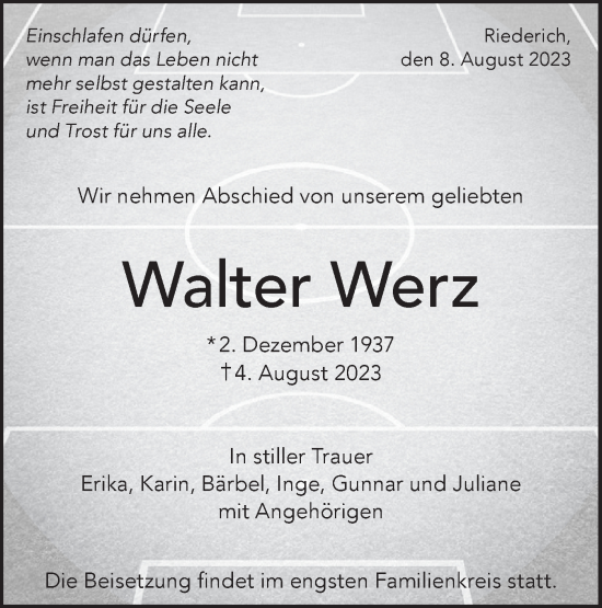 Traueranzeige von Walter Werz von SÜDWEST PRESSE/SÜDWEST PRESSE