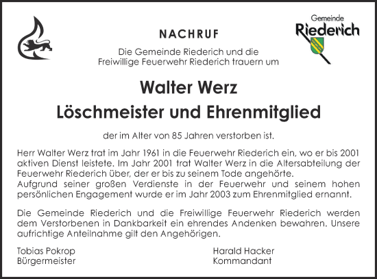 Traueranzeige von Walter Werz von SÜDWEST PRESSE/SÜDWEST PRESSE