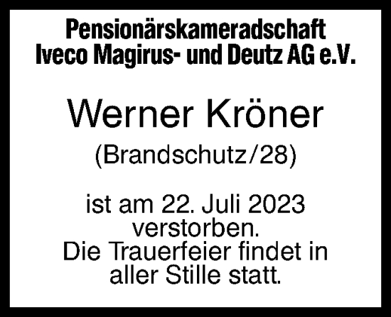 Traueranzeige von Werner Kröner von SÜDWEST PRESSE Ausgabe Ulm/Neu-Ulm