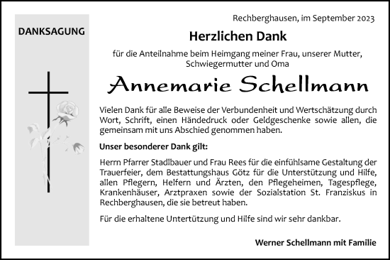 Traueranzeige von Annemarie Schellmann von NWZ Neue Württembergische Zeitung