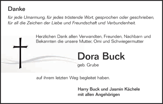 Traueranzeige von Dora Buck von SÜDWEST PRESSE/SÜDWEST PRESSE