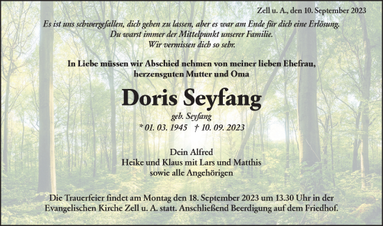 Traueranzeige von Doris Seyfang von NWZ Neue Württembergische Zeitung