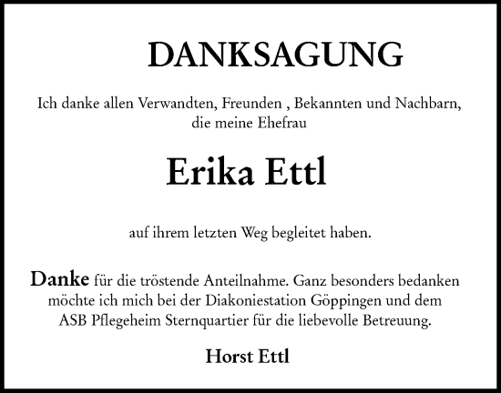 Traueranzeige von Erika Ettl von NWZ Neue Württembergische Zeitung