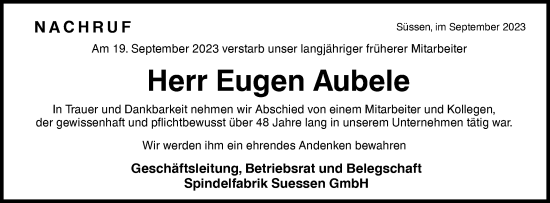 Traueranzeige von Eugen Aubele von NWZ Neue Württembergische Zeitung