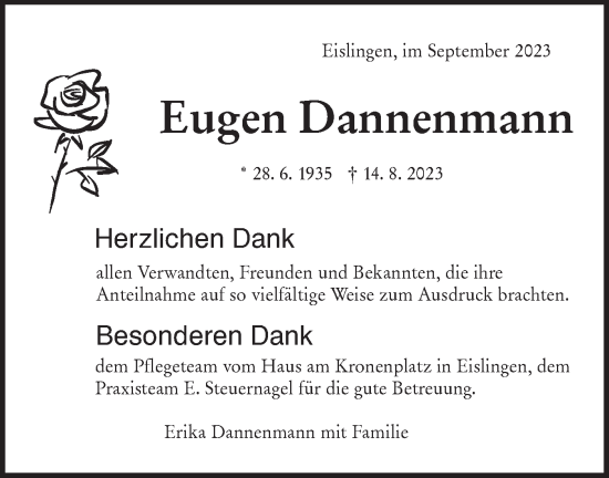 Traueranzeige von Eugen Dannenmann von NWZ Neue Württembergische Zeitung