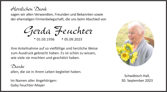 Traueranzeige von Gerda Feuchter von Haller Tagblatt