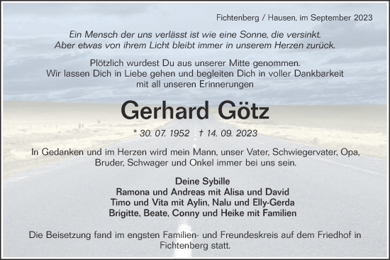 Traueranzeige von Gerhard Götz von Rundschau Gaildorf