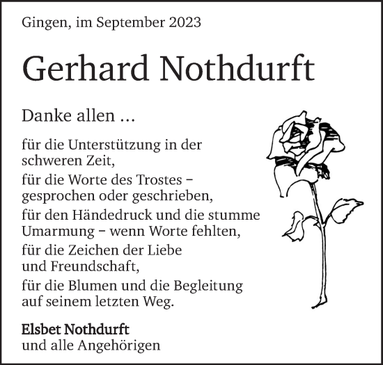 Traueranzeige von Gerhard Nothdurft von Geislinger Zeitung