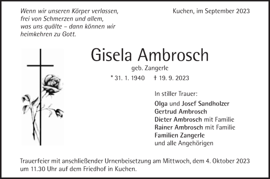 Traueranzeige von Gisela Ambrosch von Geislinger Zeitung