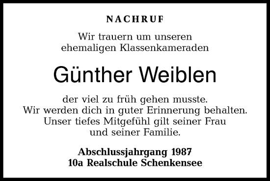 Traueranzeige von Günther Weiblen von Haller Tagblatt