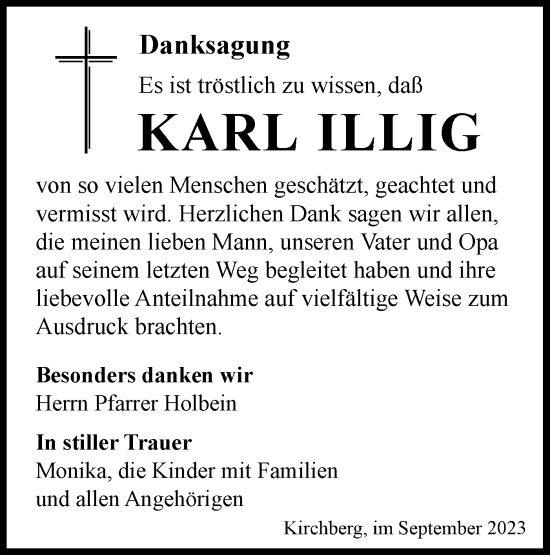 Traueranzeige von Karl Illig von Hohenloher Tagblatt